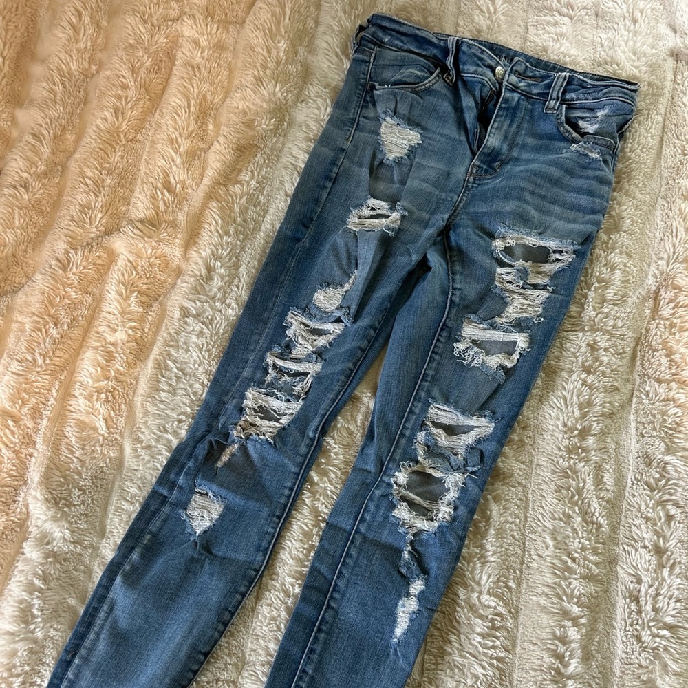 American Eagle Outfitters Ripped Skinny Jeans - Blue